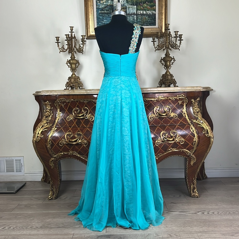 Meier Collection One Shoulder Pleated embroidery beaded evening prom dress - Picture 5 of 5